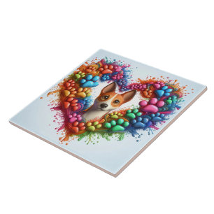 Farbenfrohe Paw Print Herz-Design mit einem spiele Fliese