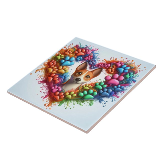 Farbenfrohe Paw Print Herz-Design mit einem spiele Fliese (Seite)