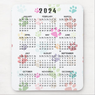 Farbenfrohe Paw Prints 2024 Kalender Mousepad