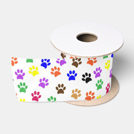 Farbenfrohe Paw Prints | Benutzerdefiniert Satinband