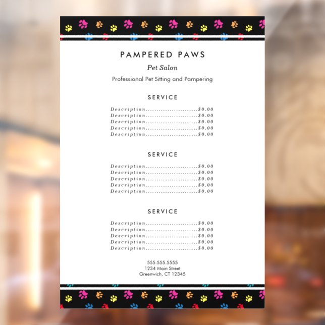 Farbenfrohe Paw Prints Beruflicher Salon-Service Fensteraufkleber (Blatt 2)