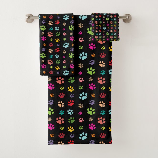Farbenfrohe Paw Prints Design Badetuch Set (Insitu)