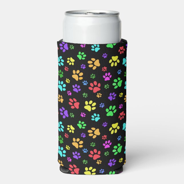 Farbenfrohe Paw Prints Design Seltzer kann kühlen Selters Dosenkühler (Seltzer Vorderseite)