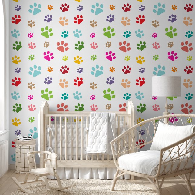 Farbenfrohe Paw Prints Design Tapete (Kinder)