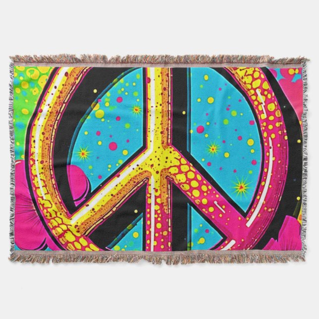 Farbenfrohe Peace & Love Stimmung Decke (Vorderseite)