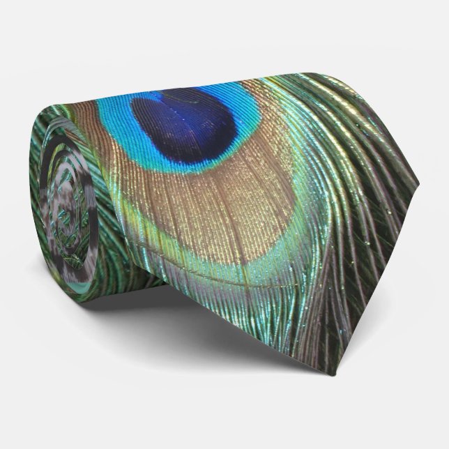 Farbenfrohe Peacock Feathers Pattern Neck Tie Krawatte (Gerollt)
