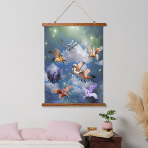 Farbenfrohe Pegasus Fliegendes Pferd Der Mythos is Wandteppich Mit Holzrahmen