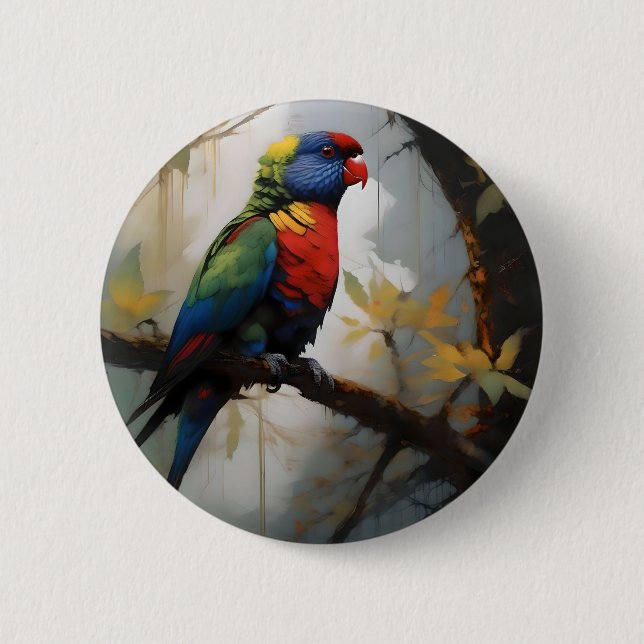Farbenfrohe Perche: Ein Regenbogengitter im Baum Button (Vorderseite)