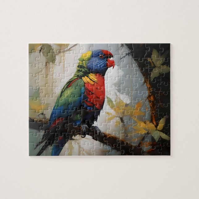 Farbenfrohe Perche: Ein Regenbogengitter im Baum Puzzle (Horizontal)
