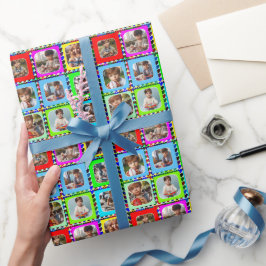 Farbenfrohe Personalisierte neun Fotos, Herzmuster Geschenkpapier