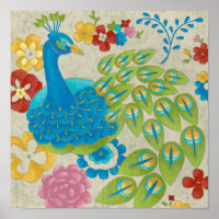 Farbenfrohe Pfaue und Blume