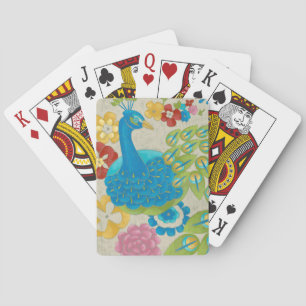Farbenfrohe Pfaue und Blume Spielkarten