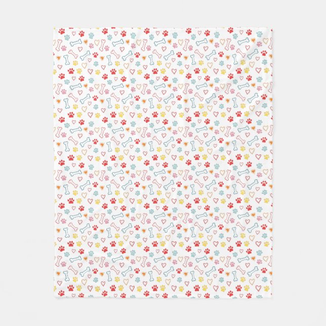 Farbenfrohe Pfauen, Herz und Knochen Doodle Fleecedecke (Vorderseite)