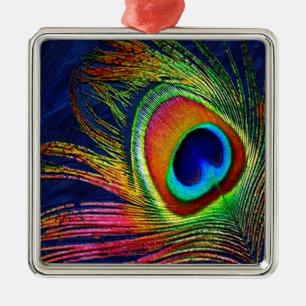 Farbenfrohe Pfauenfeder Silbernes Ornament