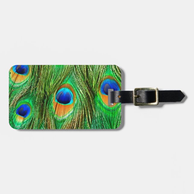 Farbenfrohe PfauenFedern drucken Gepäckanhänger (Vorderseite horizontal)