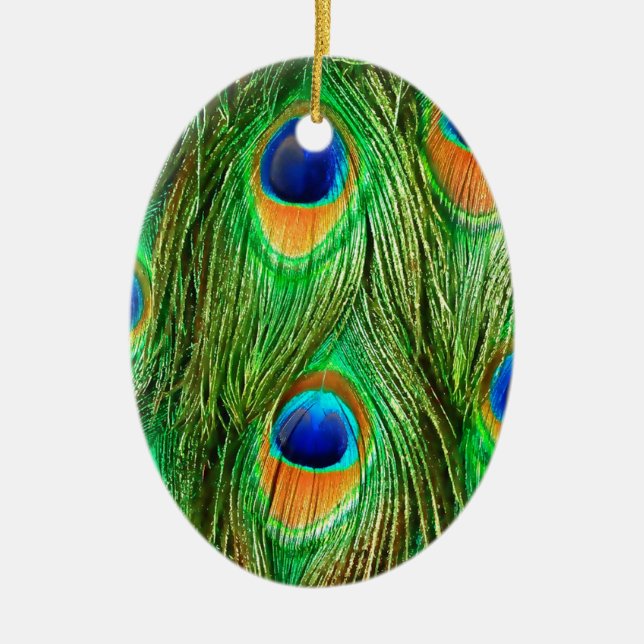 Farbenfrohe PfauenFedern drucken Keramik Ornament (Vorne)