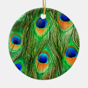 Farbenfrohe PfauenFedern drucken Keramik Ornament