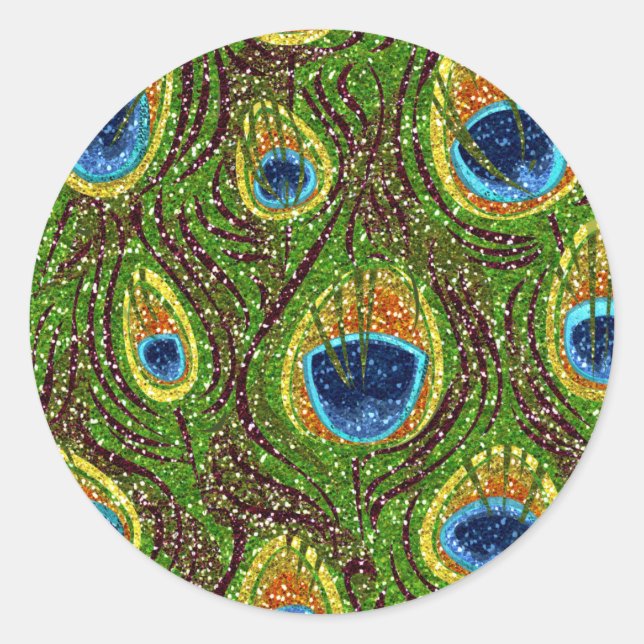 Farbenfrohe PfauenFedern drucken Runder Aufkleber (Vorderseite)
