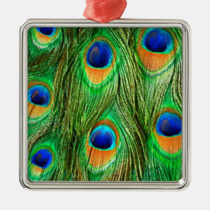 Farbenfrohe PfauenFedern drucken Silbernes Ornament