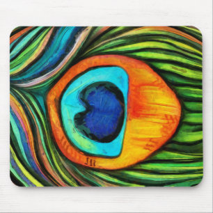Farbenfrohe Pfauenfeuervogel Feather Painting Mousepad