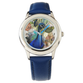 Farbenfrohe Pfauenmosaike Kinder beobachten Armbanduhr