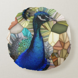 Farbenfrohe Pfauenmosaike Rundes Kissen