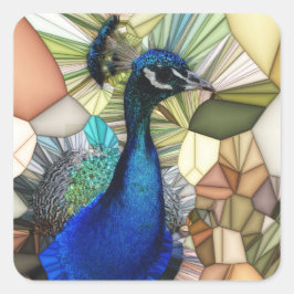 Farbenfrohe Pfauenmosaikkleber Quadratischer Aufkleber