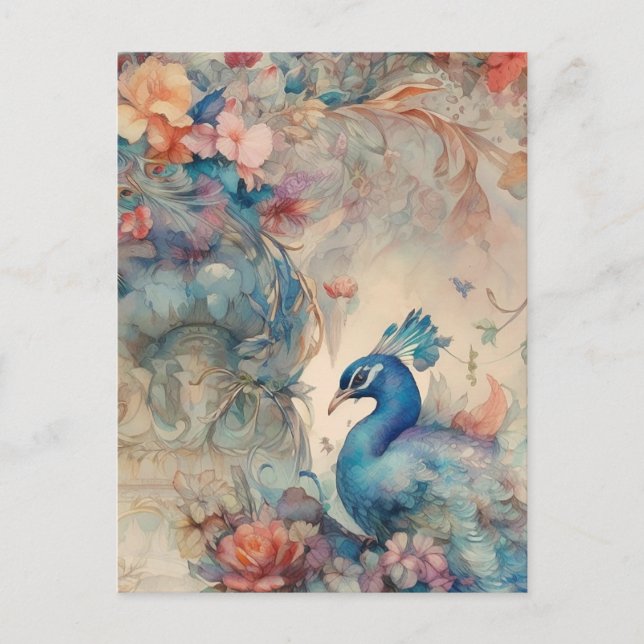 Farbenfrohe Pfauenpostkarte Postkarte (Vorderseite)