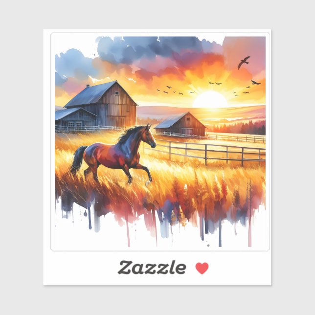 Farbenfrohe Pferde Galopp in pulsierender Landscha Aufkleber (Blatt)