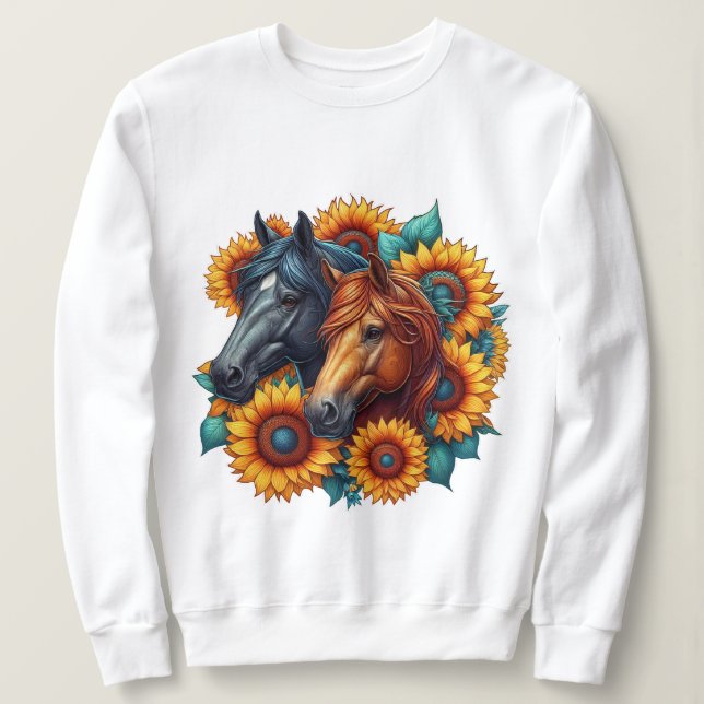 Farbenfrohe Pferdeschlitten mit blühenden Sonnenbl Sweatshirt (Design vorne)
