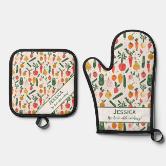 Farbenfrohe Pflanze Illustration Funny Ofenhandschuh & Topflappen-Set