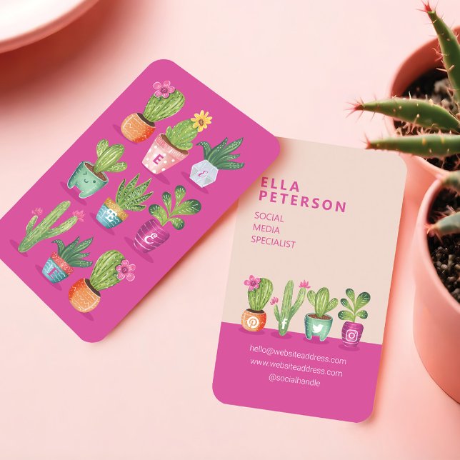 Farbenfrohe Pflanze und Kakteen Hauspflanzen Visitenkarte (Colourful Fun Potted Plants & Cactus Houseplants Business Card)