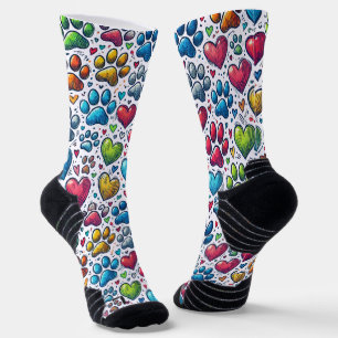 Farbenfrohe Pfotenabdrücke Muster Katzenliebhaber Socken