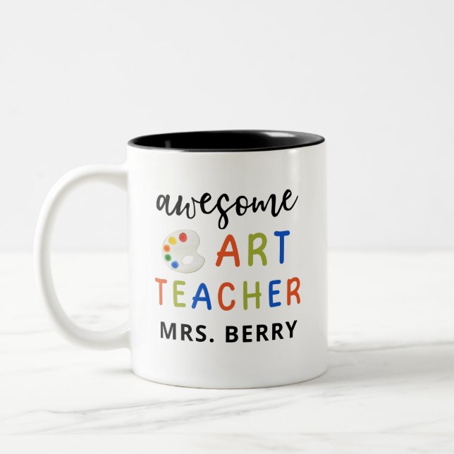 Farbenfrohe Phantastische Kunstlehrerin Zweifarbige Tasse (Links)