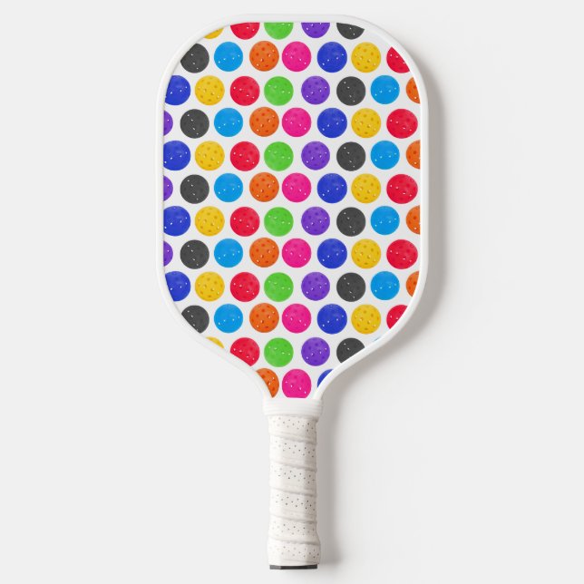 Farbenfrohe Pickleball auf Weiß Schläger (Vorderseite)