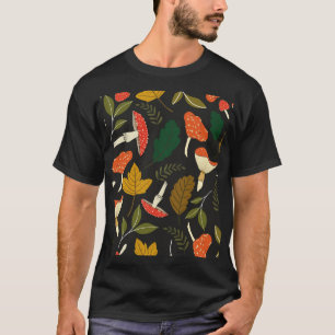Farbenfrohe Pilze, Blätter, Vintage Vollfarbe. T-Shirt