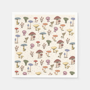 Farbenfrohe Pilze Doodle Muster Serviette