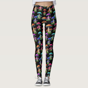 Farbenfrohe Pilze im schwarzen Hintergrund Leggings