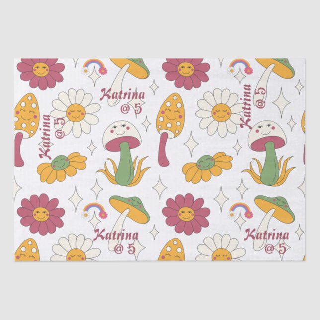 Farbenfrohe Pilze, Regenbogen und Daisis Muster Seidenpapier (Vorderseite)