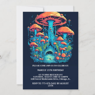 Farbenfrohe Pilzwälder Print Birthday Party Einladung