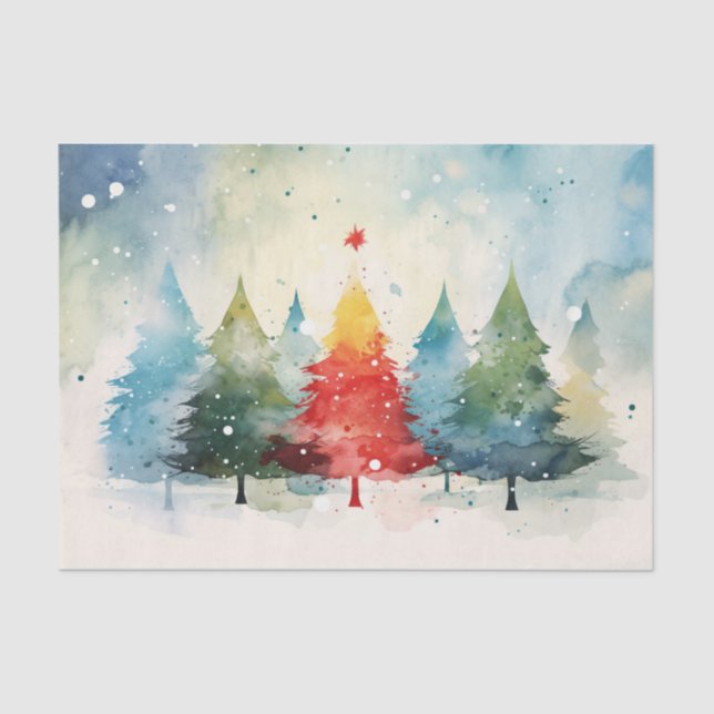 Farbenfrohe Pine Trees Weihnachten Seidenpapier (Vorderseite)