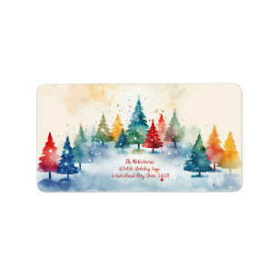 Farbenfrohe Pine Trees Weihnachtslabel Adressaufkleber