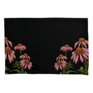 farbenfrohe Pinkblumen auf schwarzem Hintergrund Kissenbezug