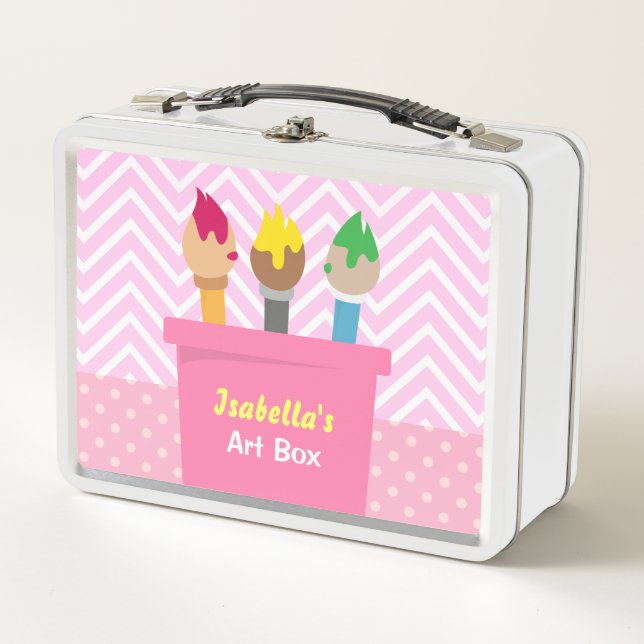 Farbenfrohe Pinsel Künstler Kunstschachtel Mädchen Metall Brotdose (Vorderseite)