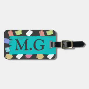 Farbenfrohe Pinselstriche auf Schwarz-Muster-Monog Gepäckanhänger