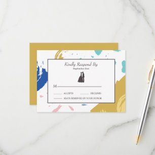 Farbenfrohe Pinselstriche und Silhouette RSVP Karte