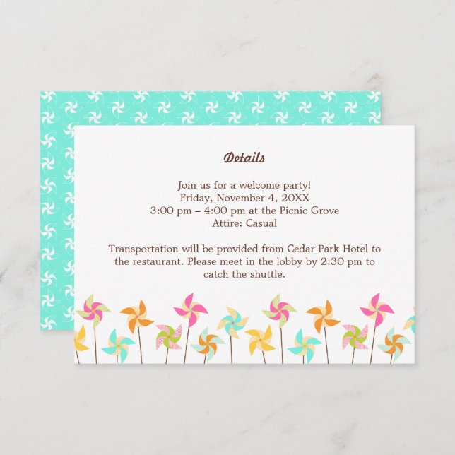 farbenfrohe Pinwheel-Hochzeit Begleitkarte (Vorne/Hinten)