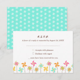 farbenfrohe Pinwheel-Hochzeit RSVP Karte