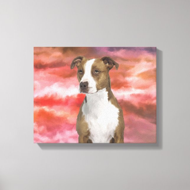 Farbenfrohe Pitbull Hund Portrait Leinwanddruck (Vorderseite)