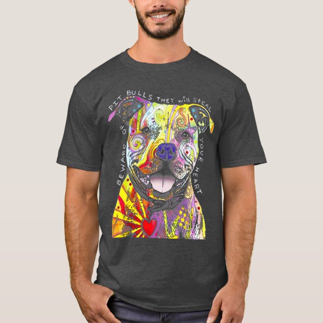 Farbenfrohe Pitbull Terrier Dog Lover Vater Mama B T-Shirt (Vorderseite)